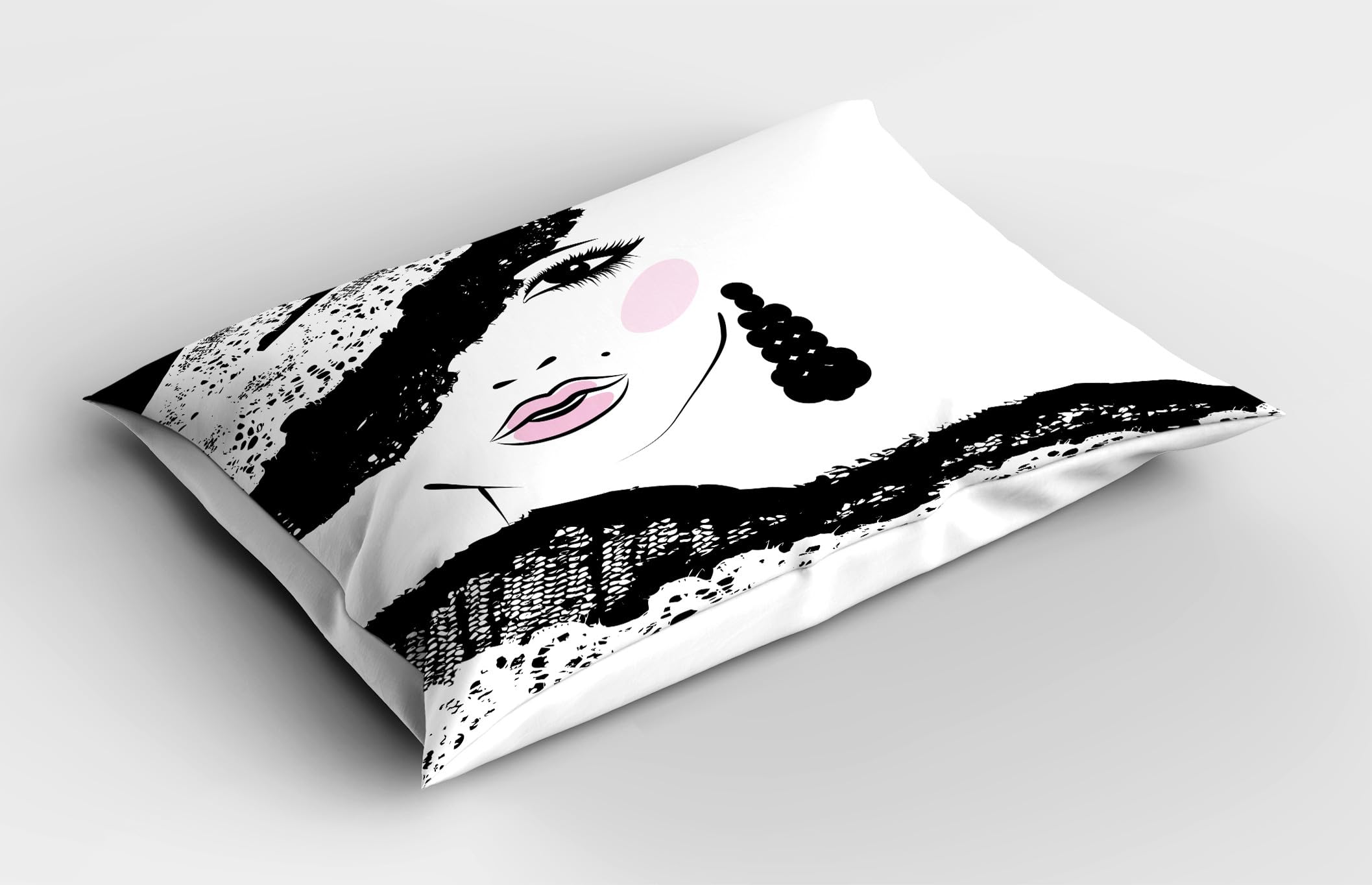 Ambesonne Teen Room Pillow Sham Set of 2, Baroque Abstract Woman Face and Patterned Hat Old Fashioned Design, Quality Microfiber Bedding Item for All Seasons, 26