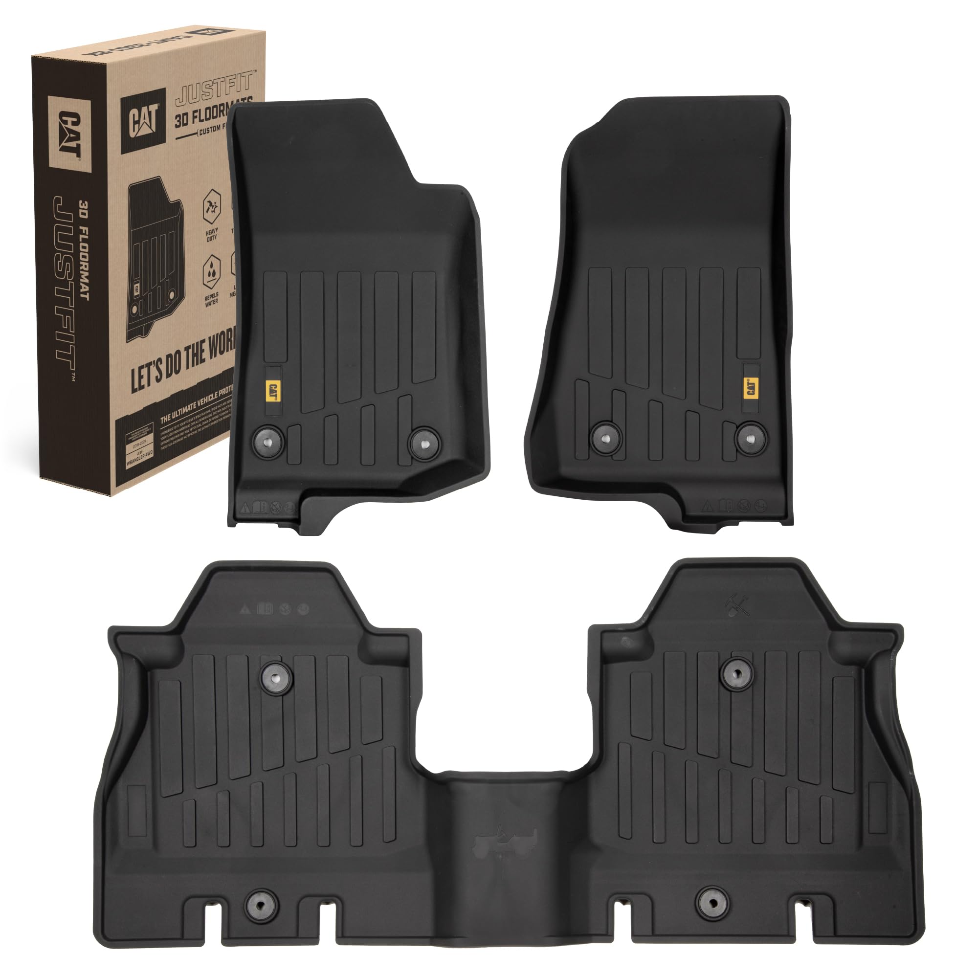 Cat® JustFit™ 3D Floor Mats for Jeep Wrangler JL 2018–2025, Custom Fit All Weather Floor Liners, Heavy Duty Rubber Mats for Jeep Wrangler Unlimited 4WD Premium Accessories for Full Interior Protection