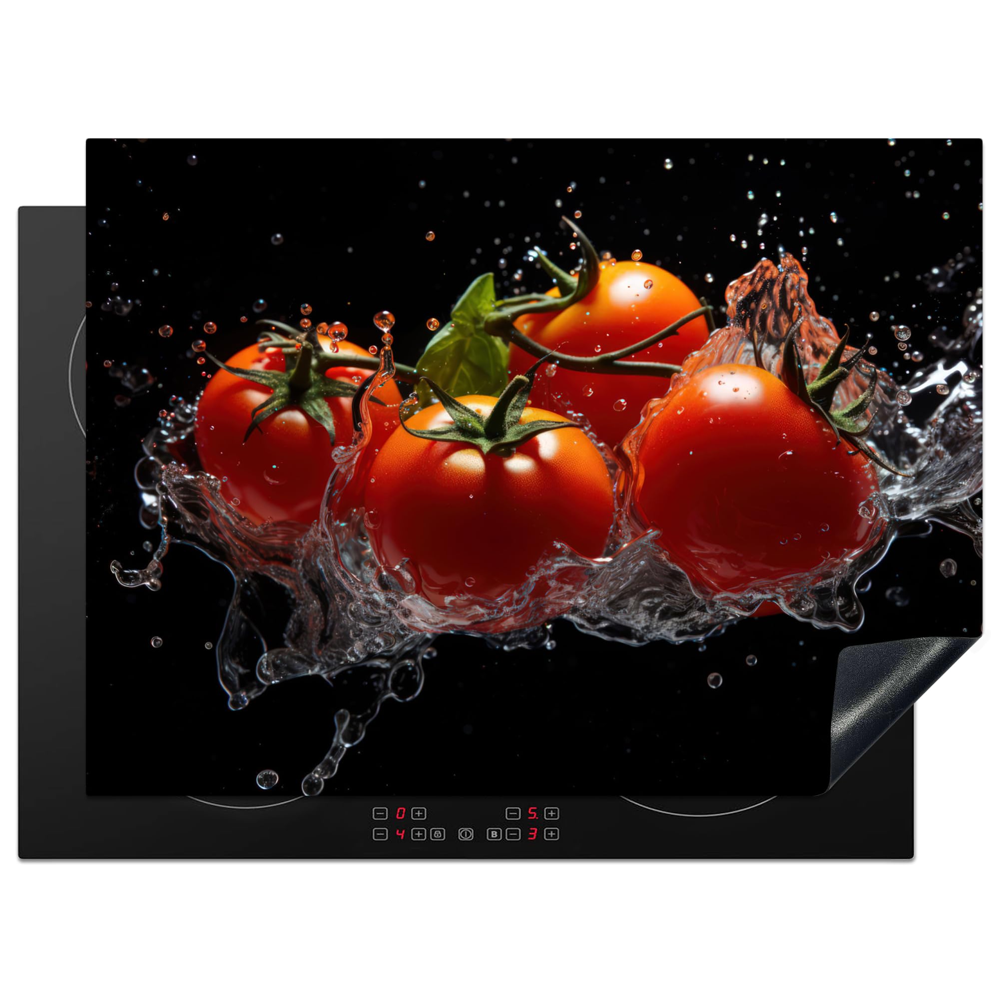 KitchenYeah© Induction Hob Protector Mat 20.5"x27.6" / 70x52 cm Stove Cap Top Cover Kitchen Cooker Covers for Electric Hobs Vinyl Tomatoes - Black - Water - Red - Vegetable