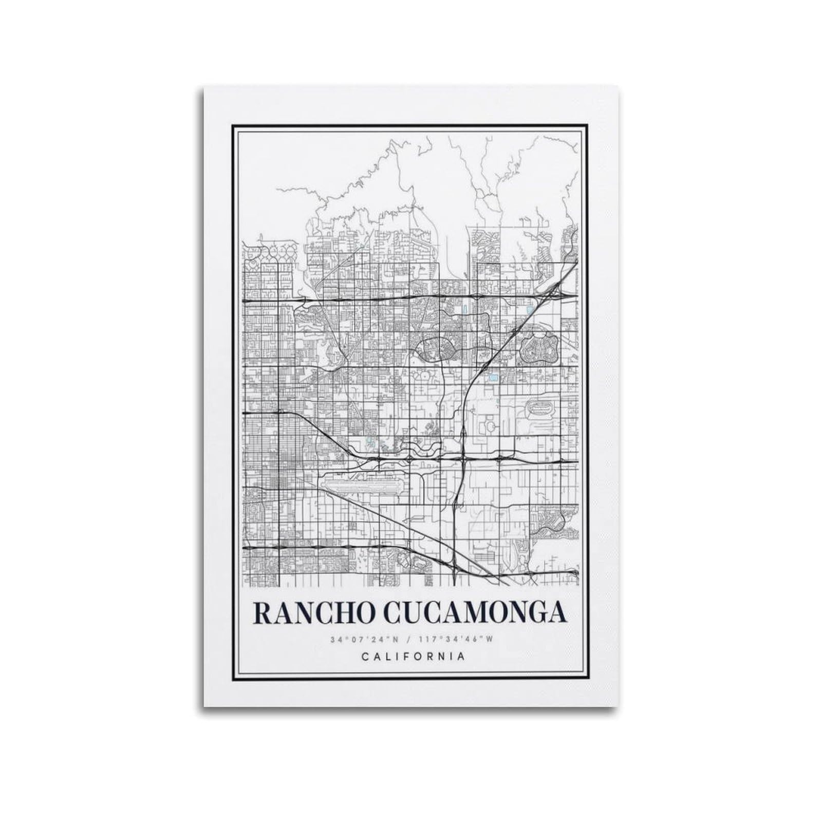 xiaoxiaoshen Rancho Cucamonga California Map Canvas Poster Wall Art Prints Room Aesthetic Murals Bedroom And Living Decorations 12x18inch(30x45cm)