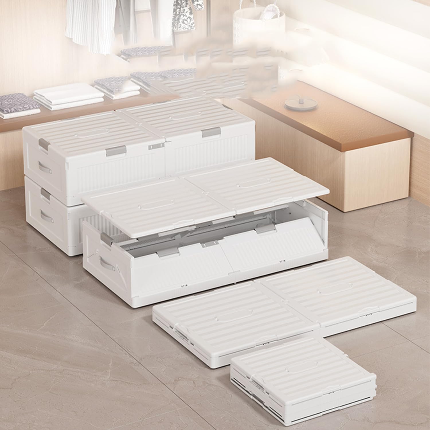 SXHEYUY Unterbett-Aufbewahrungsbehälter unter dem Bett, Aufbewahrungsbehälter mit Rädern, werkzeuglose Montage, Unterbett-Aufbewahrungs-Organizer, Schublade für Schlafzimmer,Weiß
