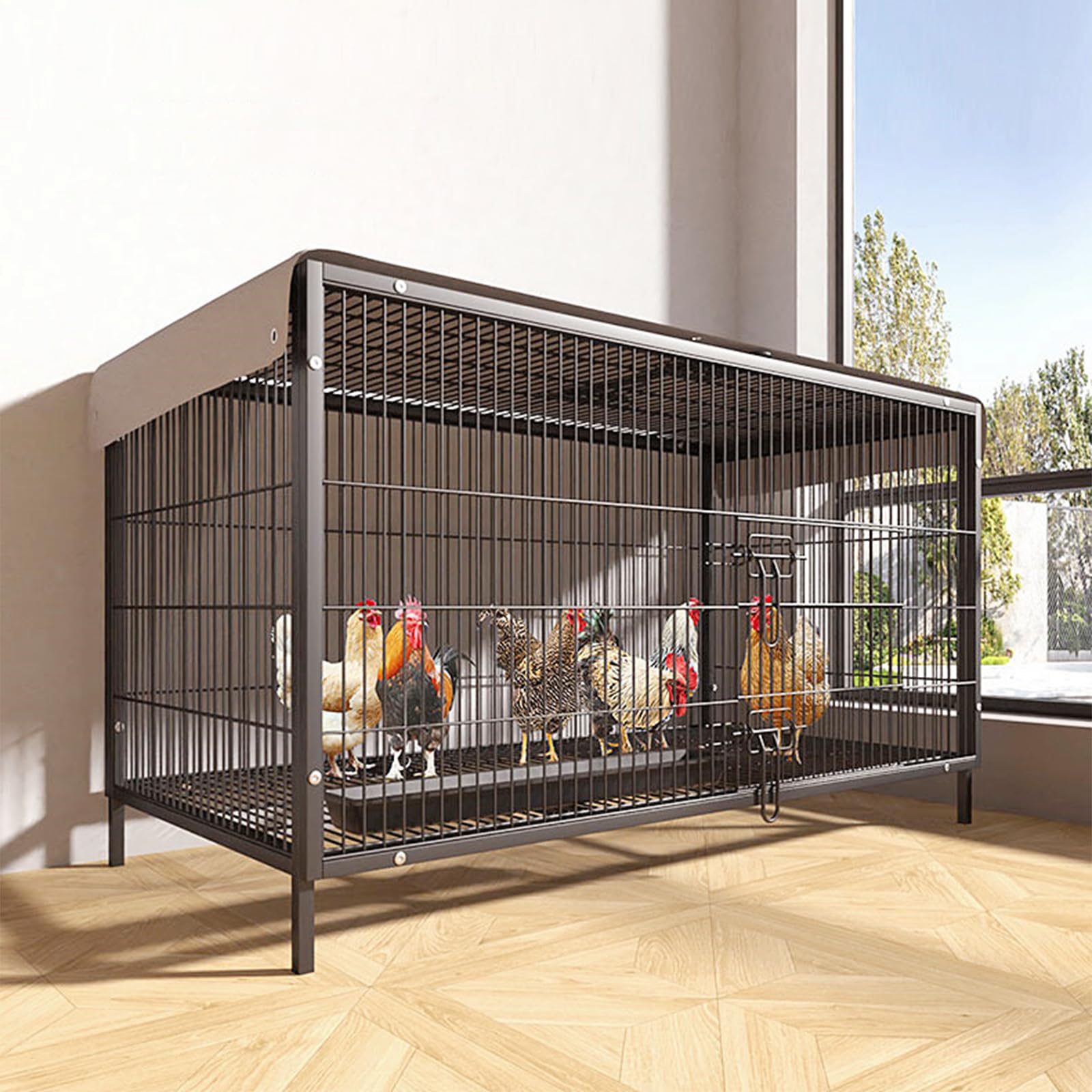 Gallinero Exterior De Metal para Jardín, con Puerta con Cerradura Y Techo Impermeable, con Capacidad para 6 A 15 Gallinas; Fácil Montaje. Jaula Exterior para Aves De Corral, Patos Y Black 140×60×65cm