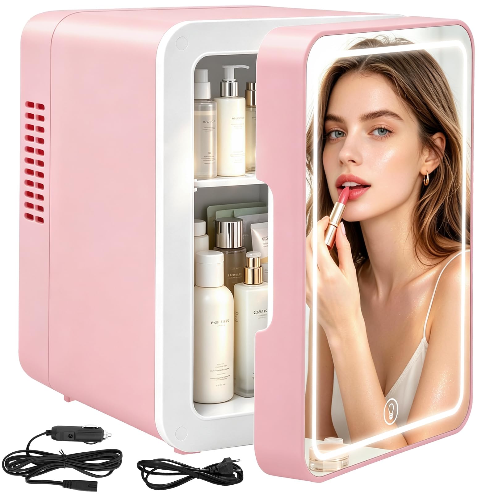 Mini frigorifero da 5 l/6 lattine, LED con funzione di regolazione a 3 livelli, 220 V CA/12 V DC, funzione di raffreddamento e riscaldamento, silenzioso, piccolo frigorifero per stanza