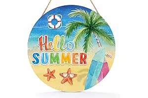 Hello Summer Sign, Seaside Summer Door Hanger