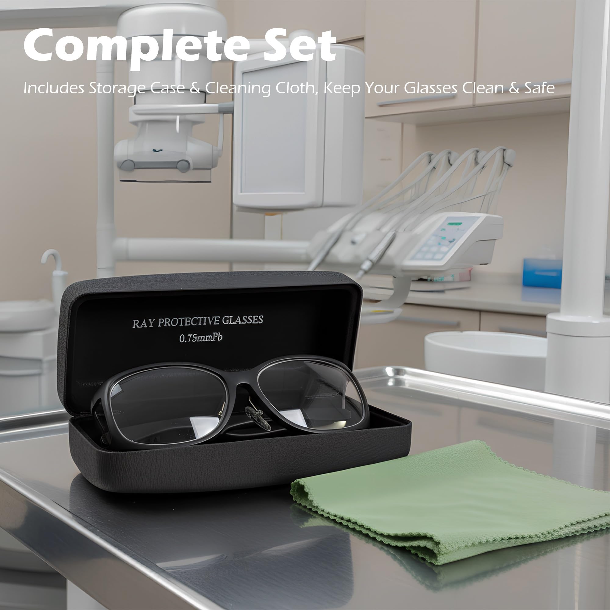 Gafas de protección de plomo de rayos X de 0,75 mmpb, gafas de seguridad ocular con protectores laterales, gafas de asistente dental de laboratorio con estuche de almacenamiento, paño de limpieza