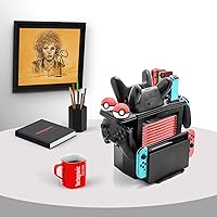 Vista 7 de Cargador de controlador para interruptor, base de carga para Switch 4 Joy-Cons, 4 controladores Pro y 2 controladores Poke Ball Plus, estante