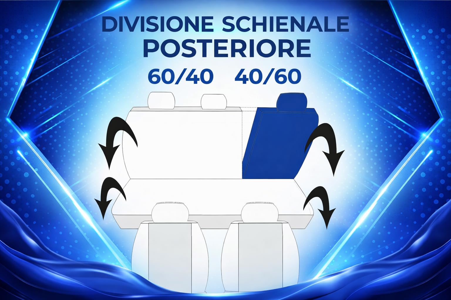 Susy Shop Coprisedili Compatibili Per Panda 2 e 3 Serie Con Logo Ricamato, Set Completo Fodere Auto Anteriori E Posteriori, Lavorazione MADE IN ITALY (NERO/GRIGIO SCURO, POSTERIORE 1/3)