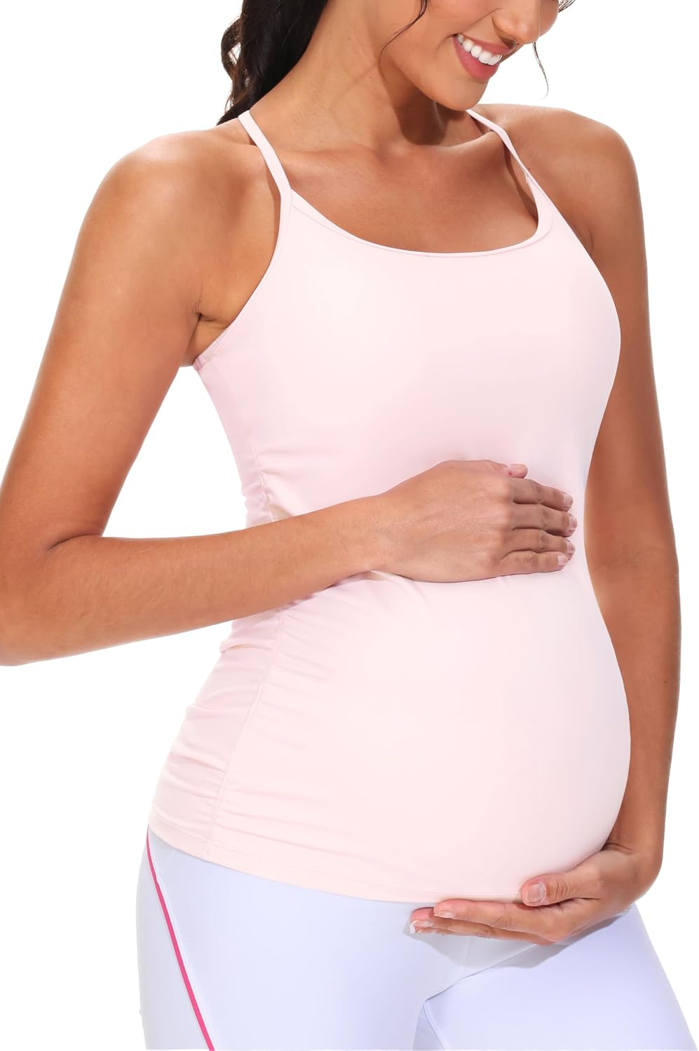 THE GYM PEOPLE Women's Maternity Tank Tops Racerback Pregnancy Ruched Sleeveless Yoga Workout Shirts with Removable Padded