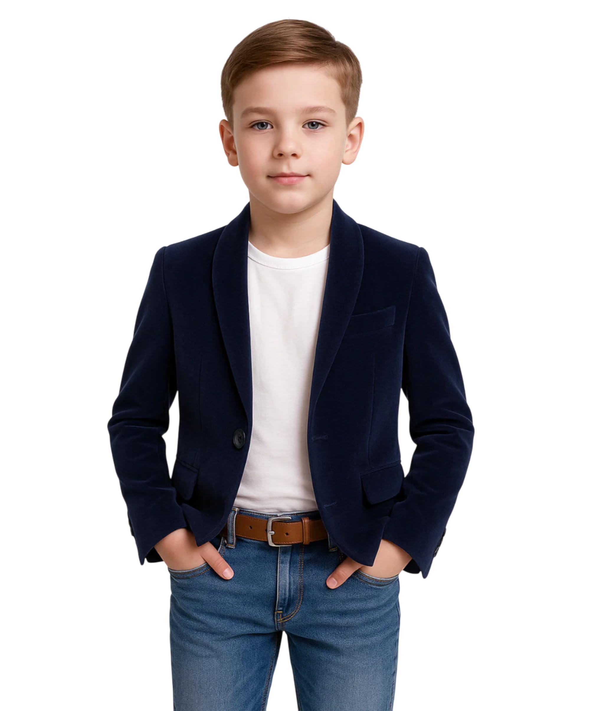 SIRRI Chłopięca aksamitna marynarka o kroju slim fit z klapą szal, smoking na studniówkę i wesele