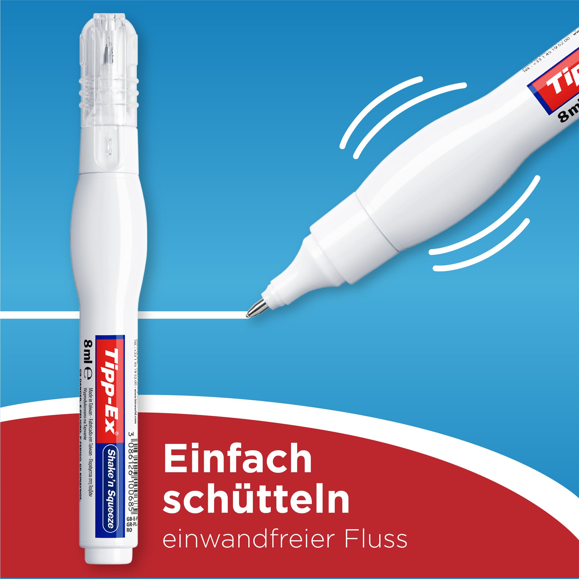 Tipp-Ex Shake 'N Squeeze - Bianchetto Liquido A Penna, Confezione Da 3, 8ml Cadauno - Foto 5