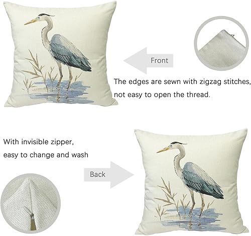 Miniatura 3 de Funda de almohada cuadrada de lino de 18 x 18 pulgadas, diseño de garza de acuarela, para exteriores, para sofá, dormitorio
