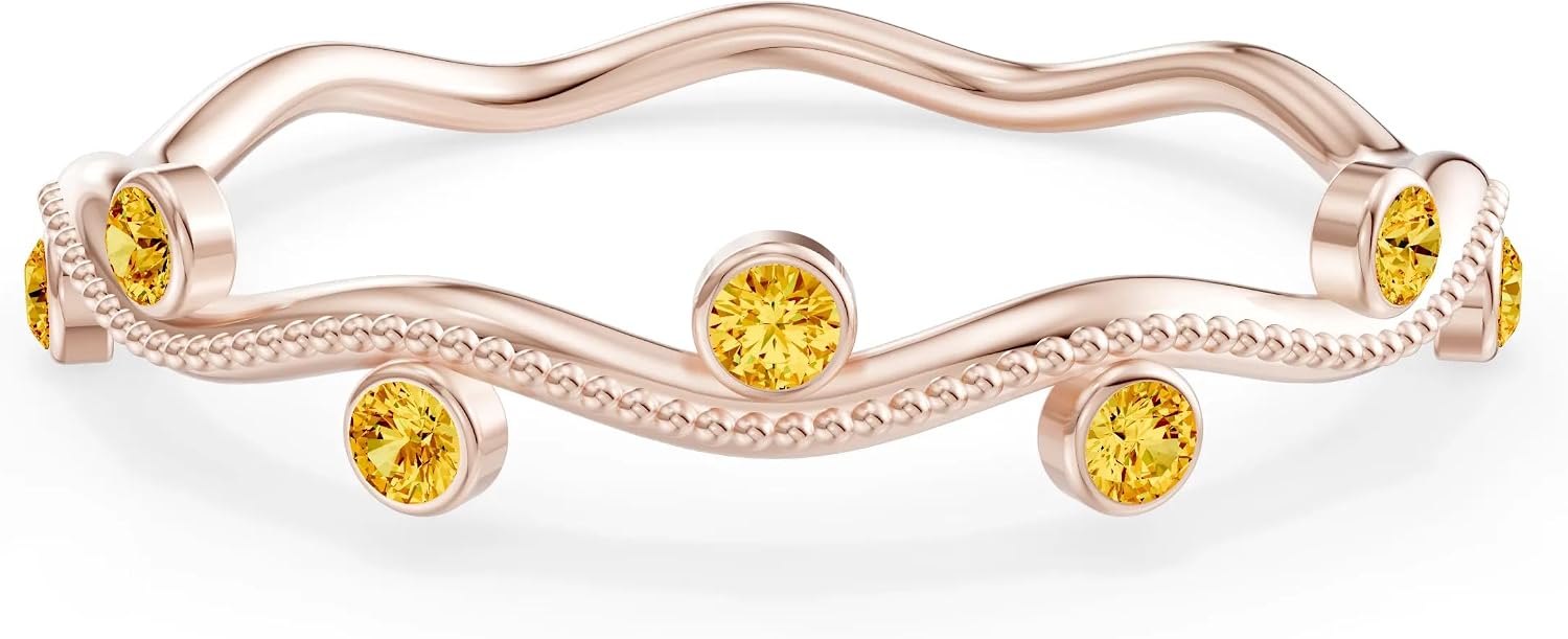 PEORA Round Cut Citrine Stackable Band Available in Solid 10K, 14K or 18K Ring – White, Yellow or Rose Gold