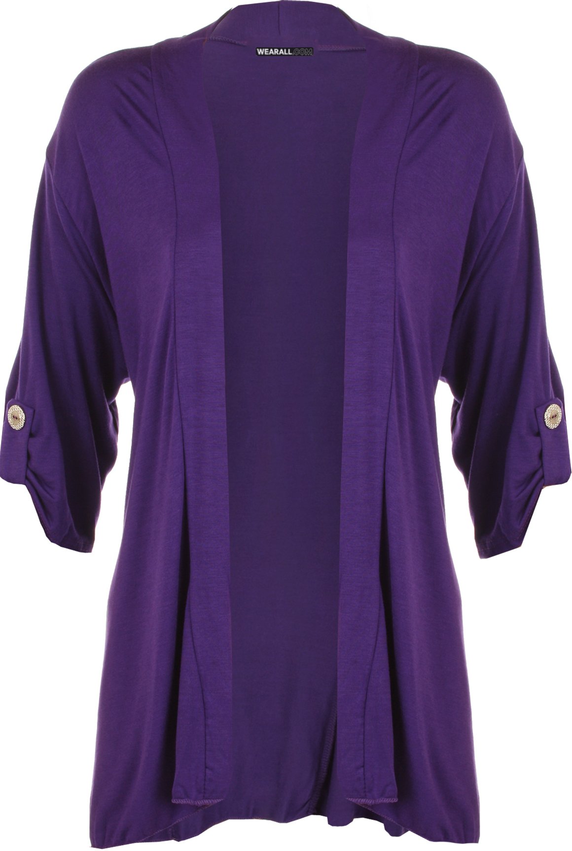WearAll New Ladies Plus Size Short Sleeve Button Open Cardigan Womens Stretch Top Purple 22/24