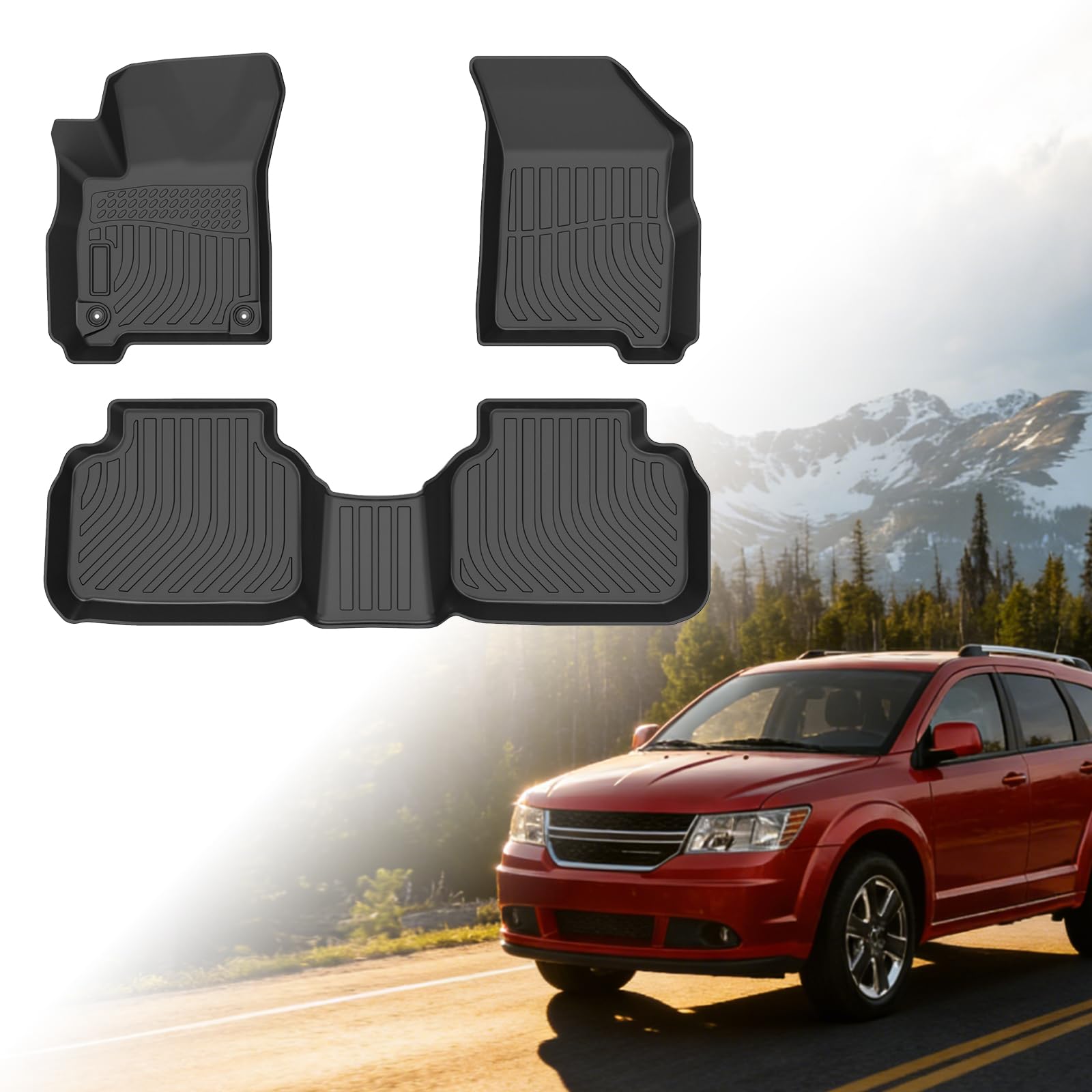 Floor Mats for Dodge Journey 2011 2012 2013 2014-2016 2017 2018 2019 2020, TPE 2015 Journey Floor Mats 1st & 2nd Row, TPE Waterproof Summer Winter Non-Slip All Weather Floor Liners Car Accessories