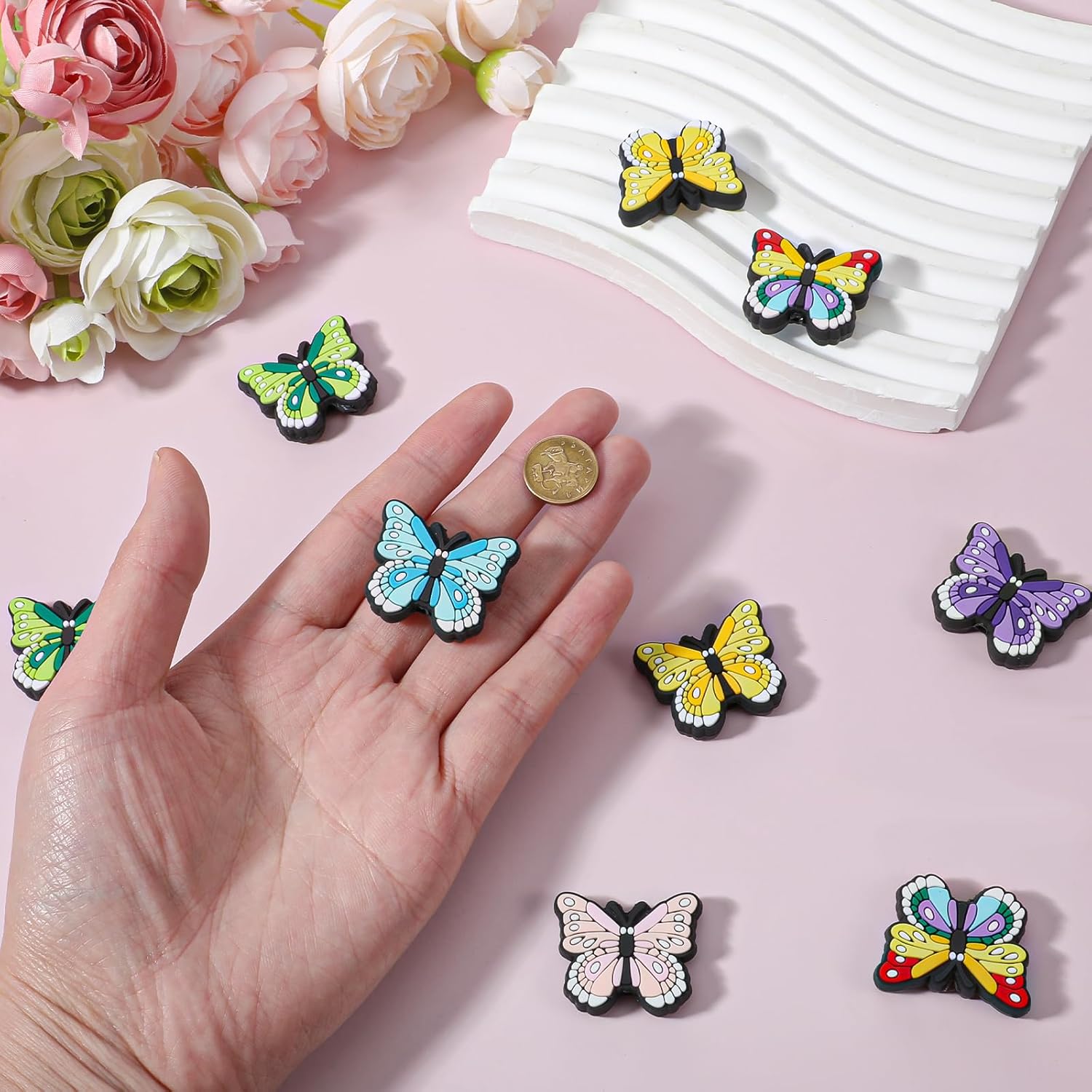12 Pcs Butterfly Silicone Focal Beads, Butterfly Silicone Beads for Pens, Soft Durable Butterflies Decoration Focal Bead for Pen Keychain Making DIY Handicraft Gifts - Image 4
