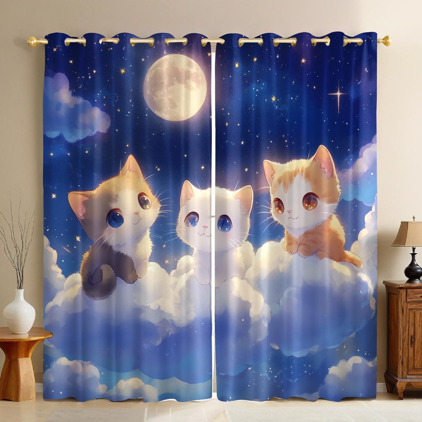 Rideau occultant chat blanc isolant pour une chambre d'enfant douce et calme
