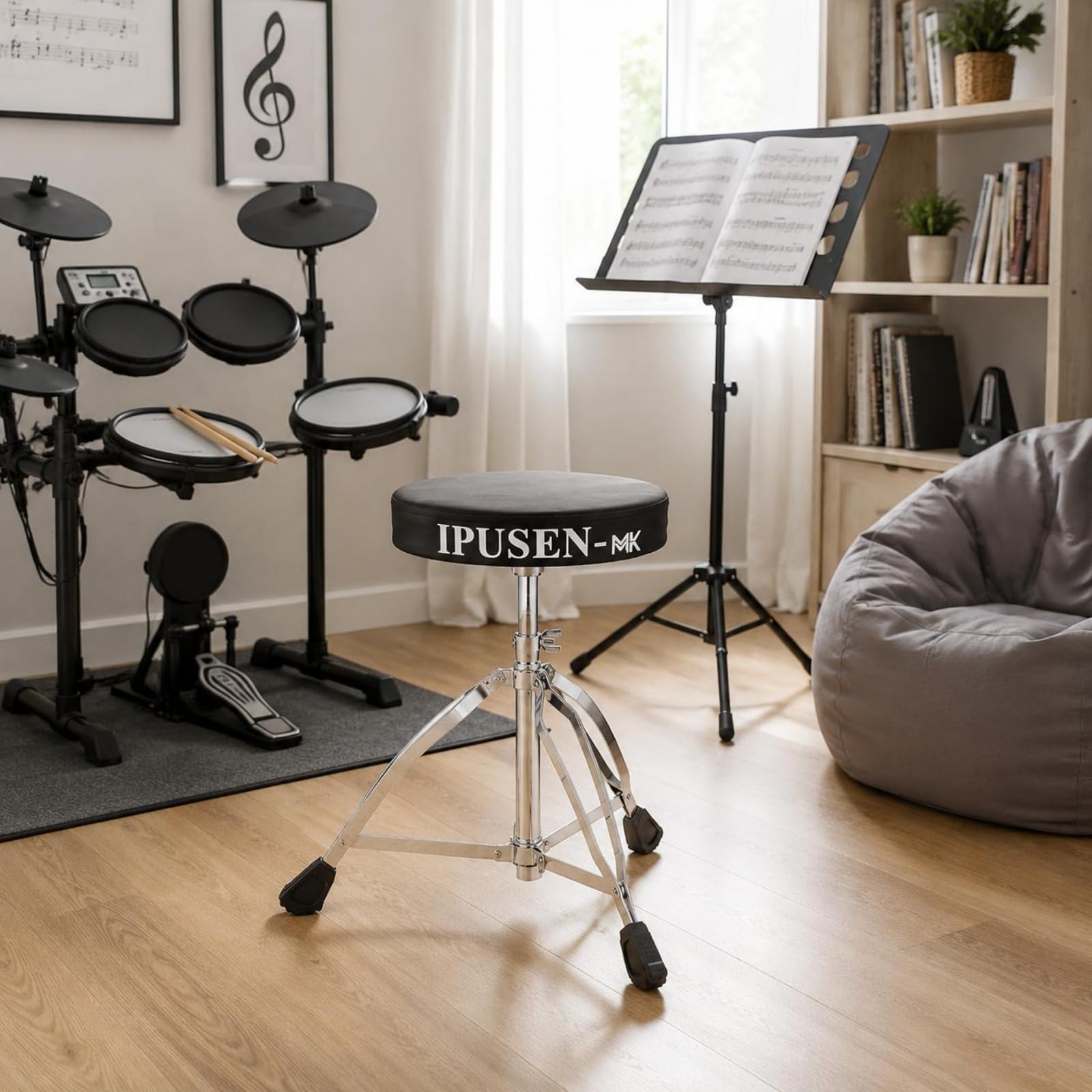Taburete de Batería Ajustable Ajustable Trono de Batería Asiento Tipo Sillín Banco Tambor Hidráulico para Niños, Ensayo, Taburete De Batería De Doble Pata