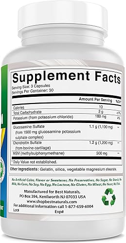 Miniatura 5 de Best Naturals, Glucosamina Condroitina MSM Suplementos, 2600 mg por porción, 90 cápsulas (90 unidades (paquete de 3))