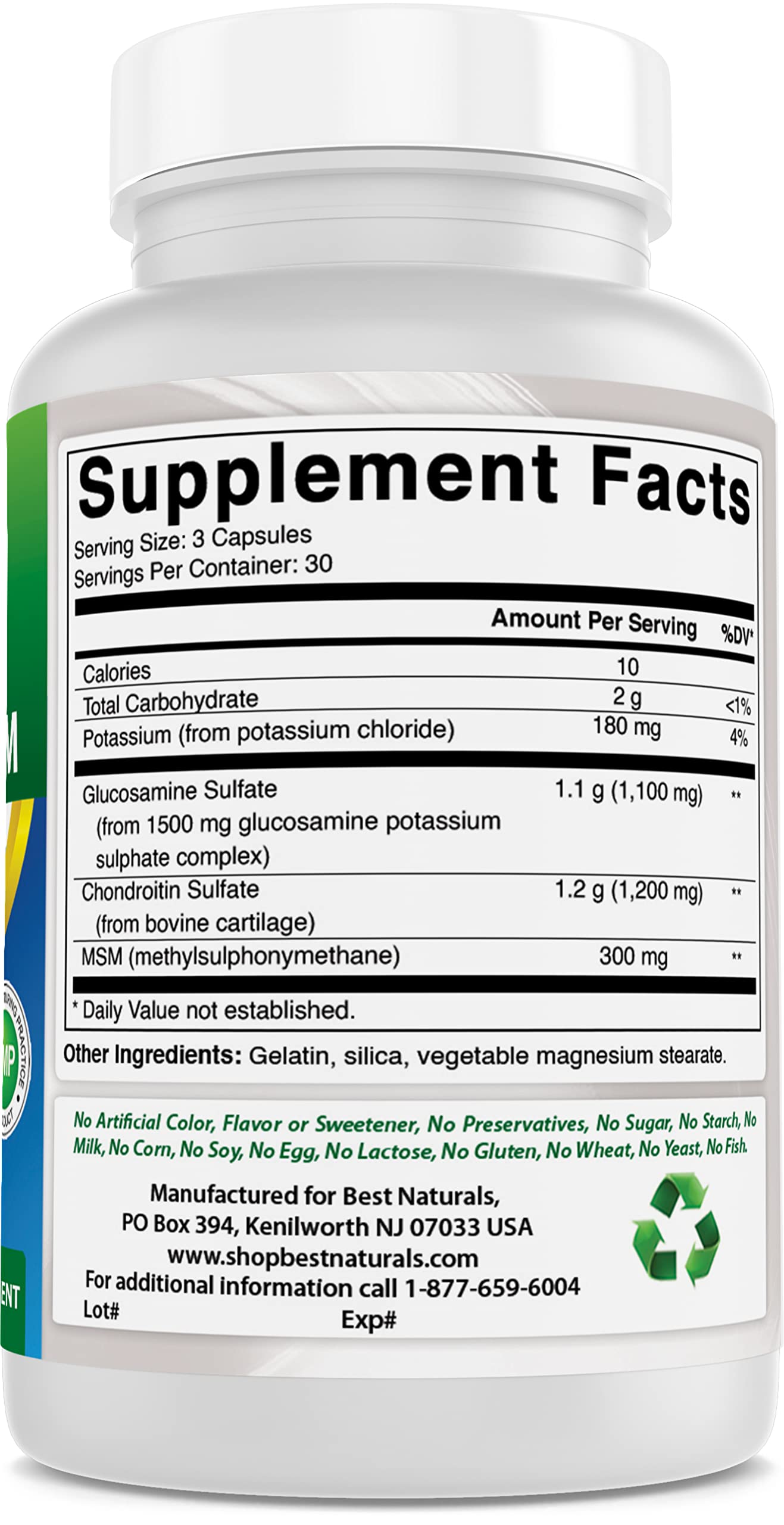 Best Naturals, Glucosamine Chondroitin MSM Supplements, 2600 mg per Serving, 90 Capsules (90 Count (Pack of 2)) — Amazon image 5