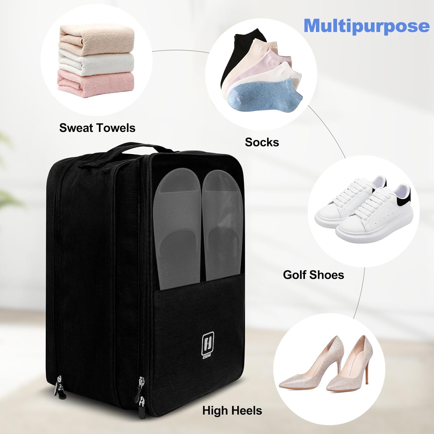 Large Shoe Bags for Travel, Holds 3 Pairs of Shoes, Portable Dance Shoe Storage Pouch, Sneaker Storage Bag (Black) - Image 6