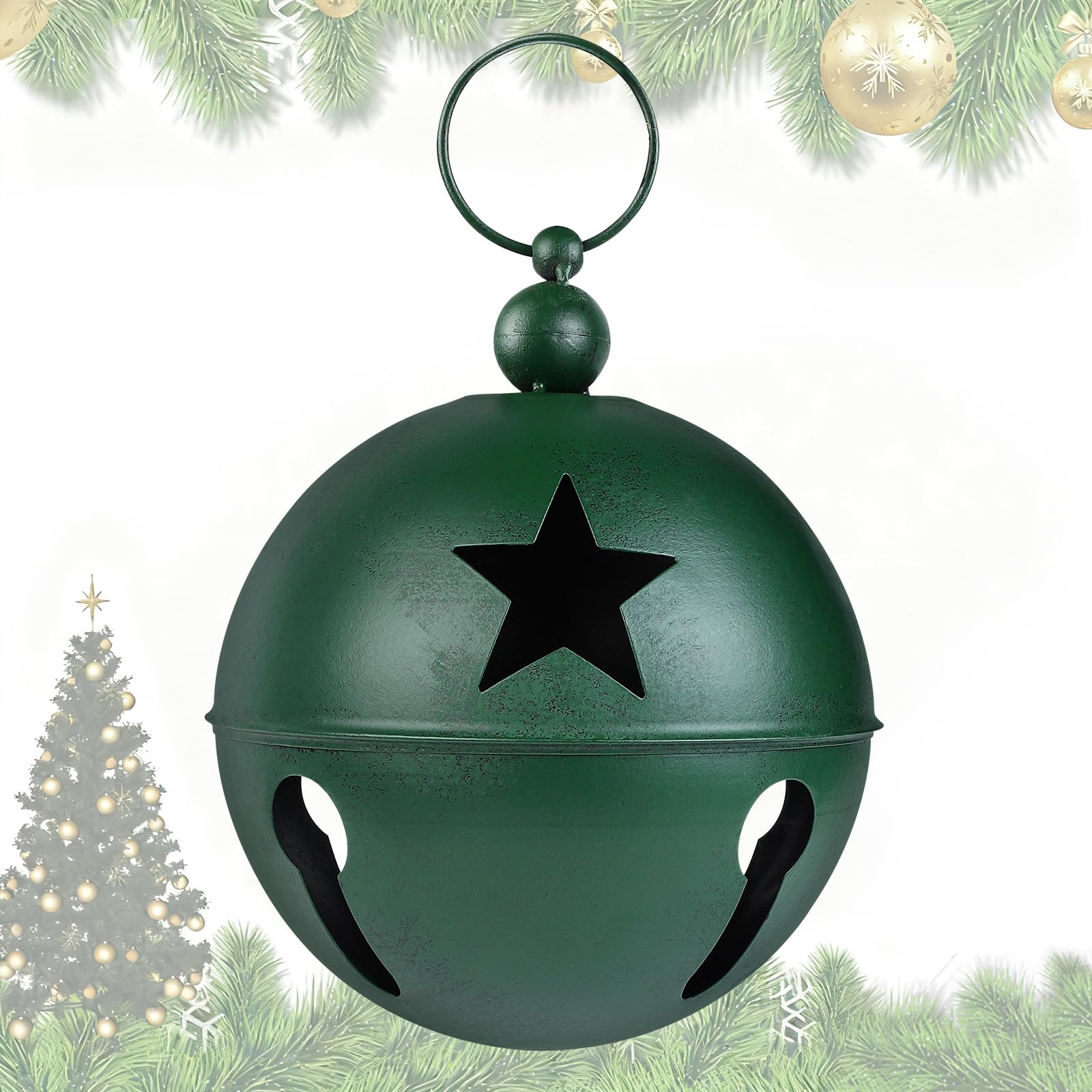 YiYa Grandes Cloches de Décoration de Noël Grande Cloche d'Artisanat Ornement avec Étoile 23,9x31,0 cm Cloches de Noël Grelots pour Arbre de Noël Vacances Porte d'Entrée Maison Jardin Décor (Vert)