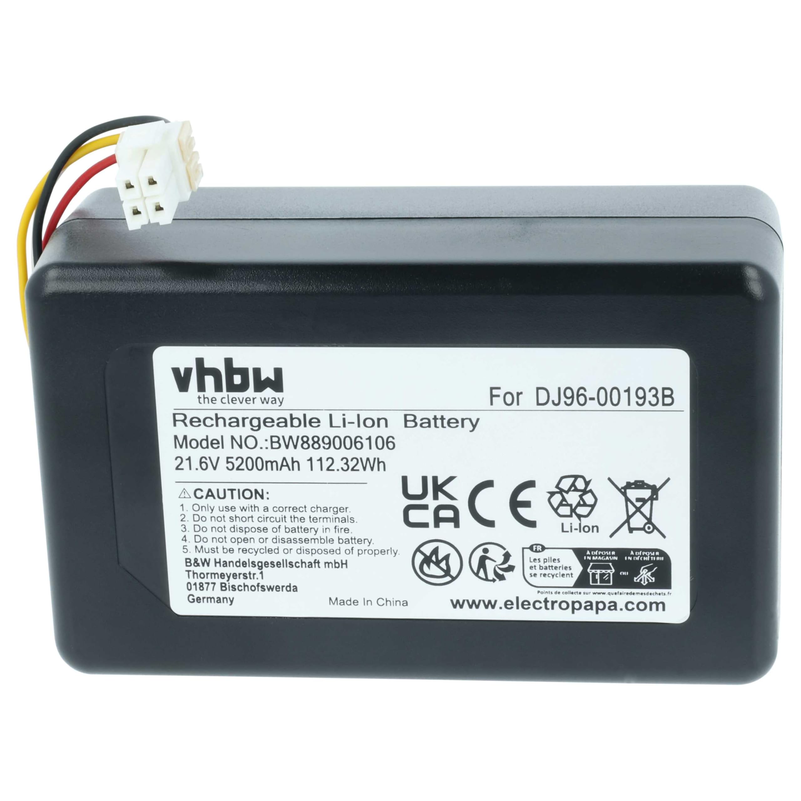 vhbw Bateria kompatybilna z robotem AGD Samsung Powerbot VR7000, VR2AM7070WS/AC, VR2AM7090WD/AA (5,2 Ah, 21,6 V, Li-ION)