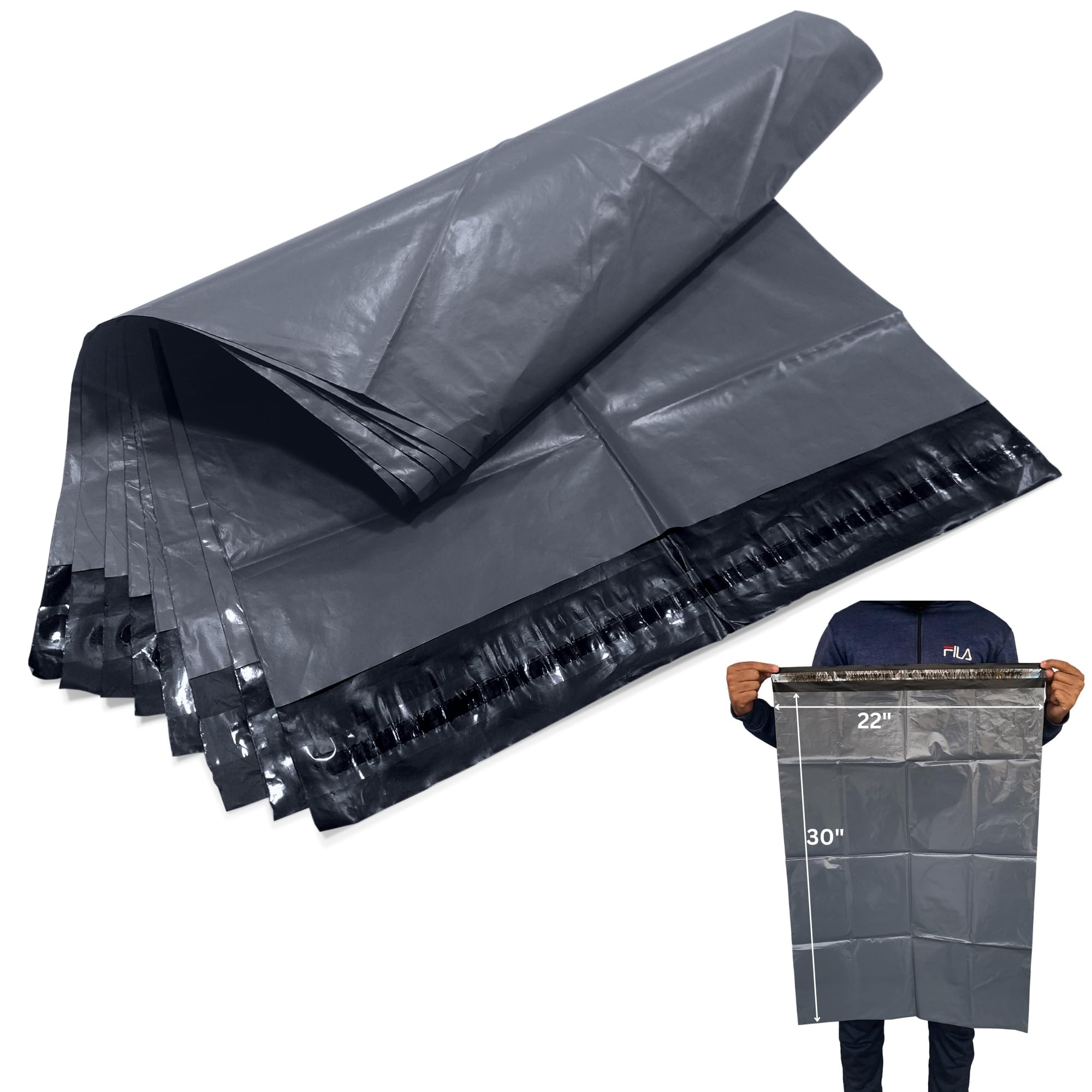 JeeJaan® 250 Pcs Grey Parcel Bags Large 22x30 in Grey Packing Bags 560 x 762 mm Large Poly Mailers Postage Bag – Envelope Postal Courier Shipping Mailers Tear-Proof Postal Delivery Bag