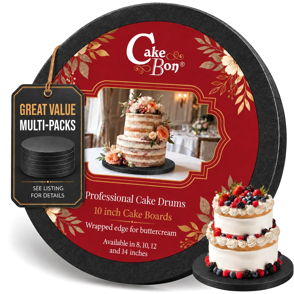 Cakebon Cake Boards 10" Black Round Cake Drums 1/2" Wrapped Edge 1Pack