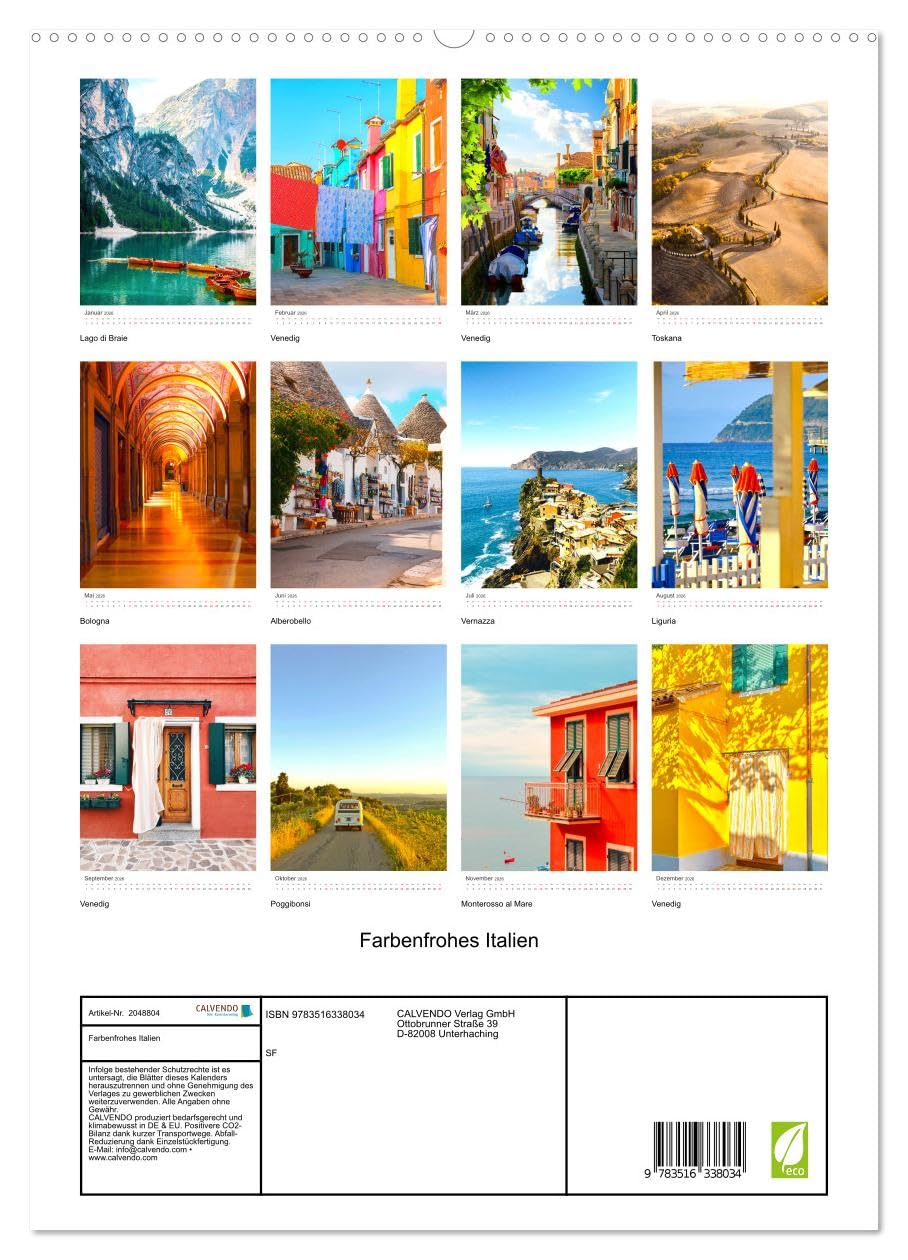Farbenfrohes Italien (hochwertiger Premium Wandkalender 2026 DIN A2 hoch), Kunstdruck in Hochglanz: Bella, bella Italia! (CALVENDO Orte)