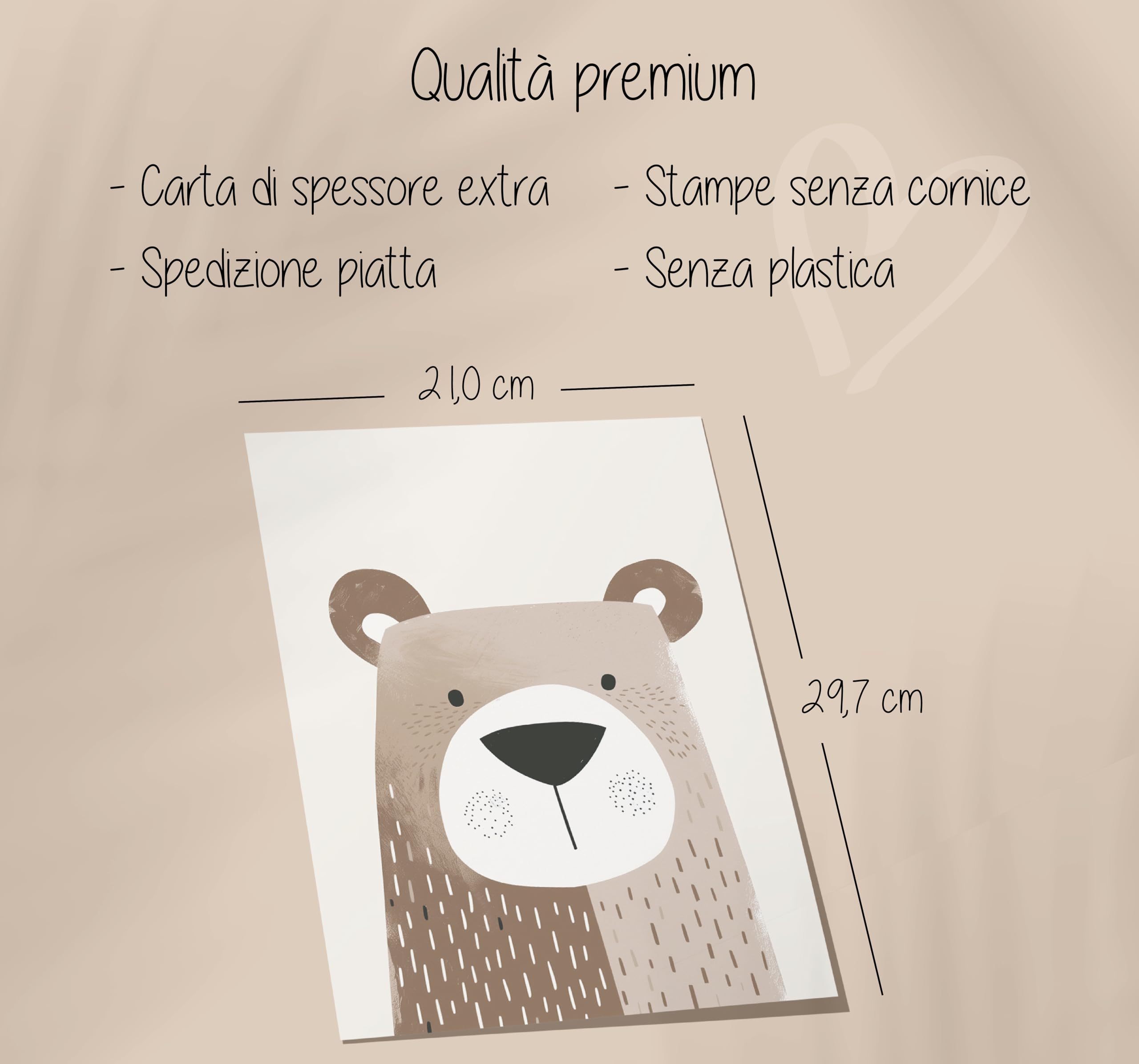 LAVEMA Immagini per la cameretta del bambino, decorazione per la cameretta dei bambini, poster di animali in beige, poster A4 senza cornice, immagini decorative per la cameretta