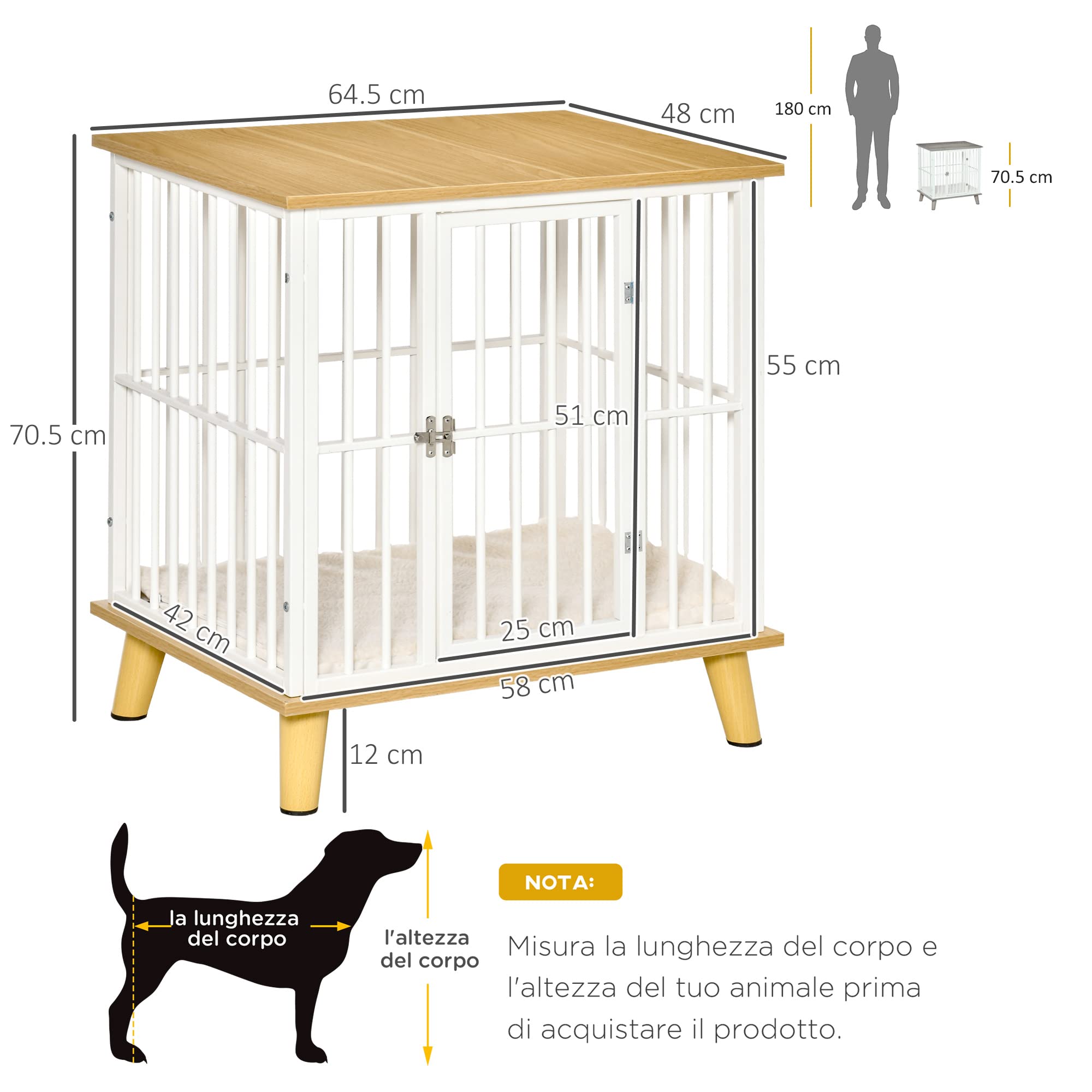 PawHut Casetta per Cani da Interno in Legno e Acciaio, Kennel con Cuscino Rimovibile e Lavabile per Cani di Piccola Taglia, Quercia