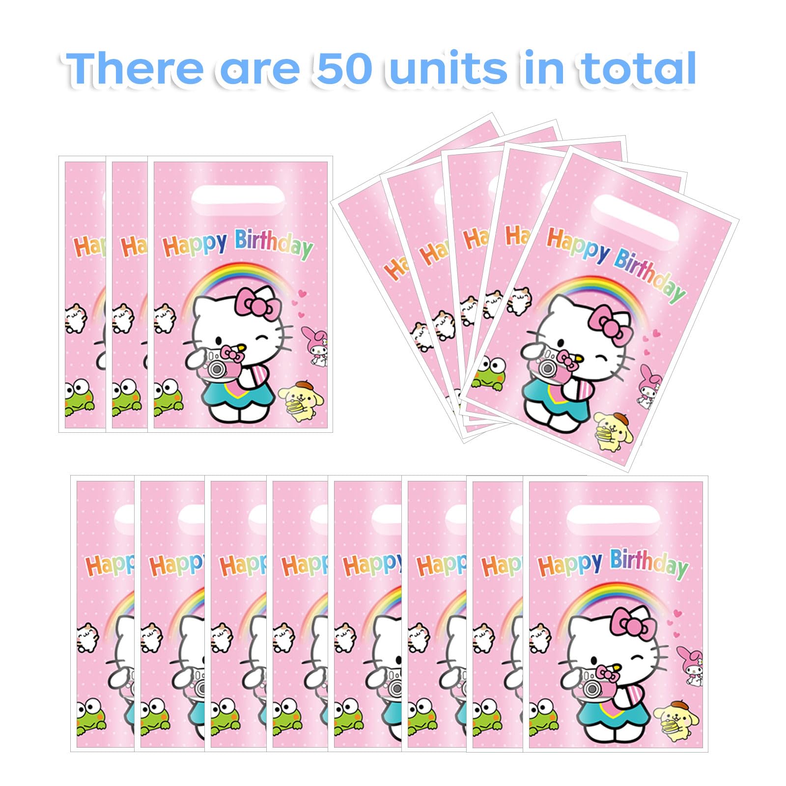50 Pcs Cartoon Birthday Party Favor Bags, Cute Plastic Gift Bags, Birthday Party Candy Snack Bag (Pink)