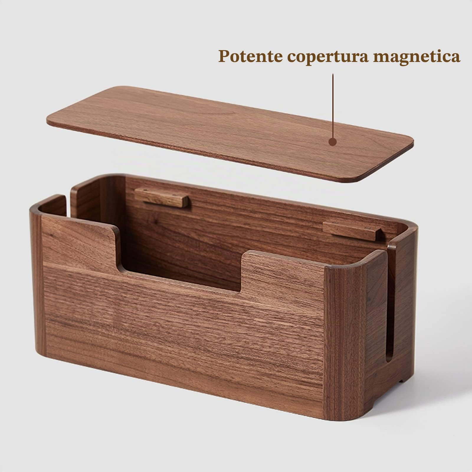 Scatola per la gestione dei cavi di grande capacità, in legno di noce, con forte copertura magnetica, per casa e ufficio, nasconde e riordina i cavi in modo efficiente, soluzione per la gestione dei
