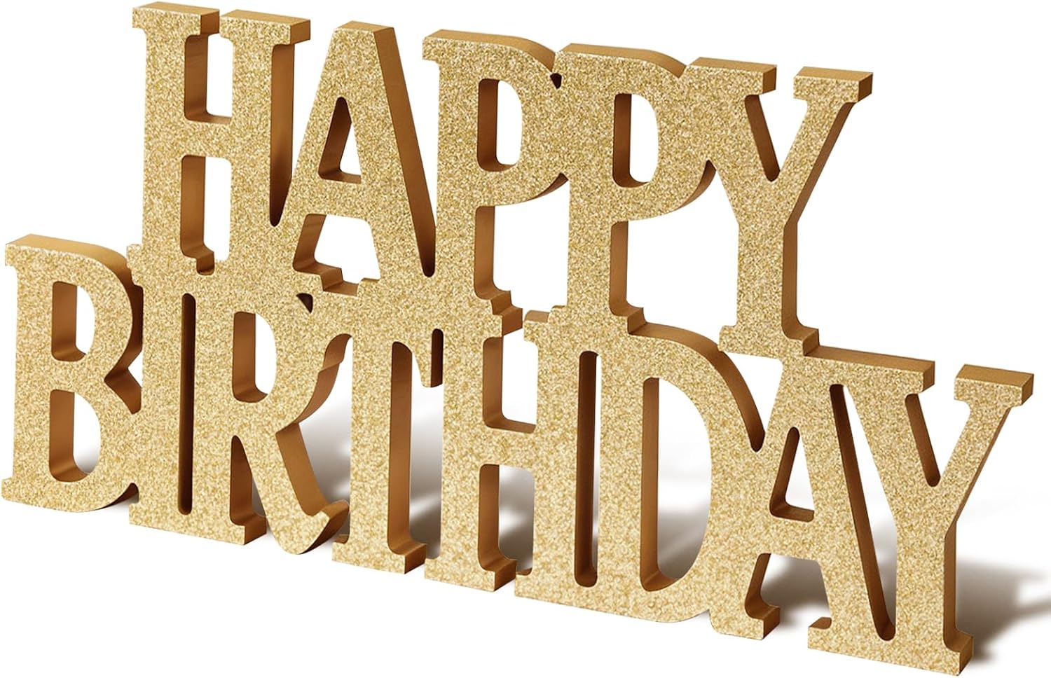 Happy Birthday Centerpiece, Wood 'Happy Birthday' Party Props for All Ages' Birthday Party, Unisex (15”Glitter Gold)