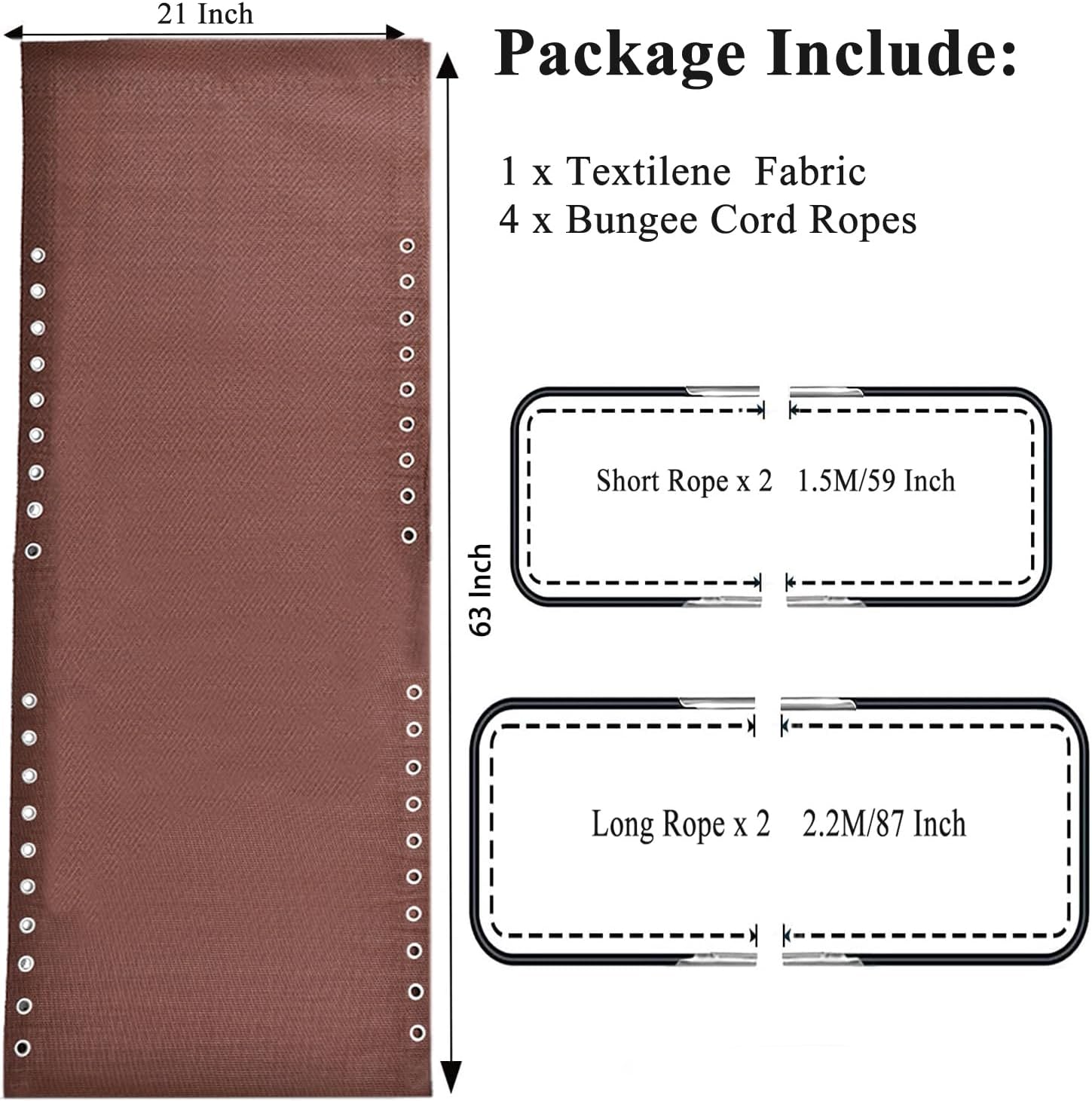 Zero Gravity Chair Replacement Fabric, Anti Gravity Lounge Chair Cloth with 4 PCS Replacement Lace Cords Gravity Chair Accessories Bungee Elastic Patio Recliner Chair (Upgrated Brown- 21")…