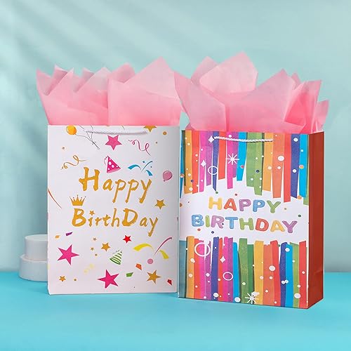 Miniatura 2 de SHIPKEY Paquete de 4 bolsas de regalo pequeñas con papel de seda, 7 x 4 x 9 pulgadas, surtido de bolsas de papel de aluminio dorado, bolsas