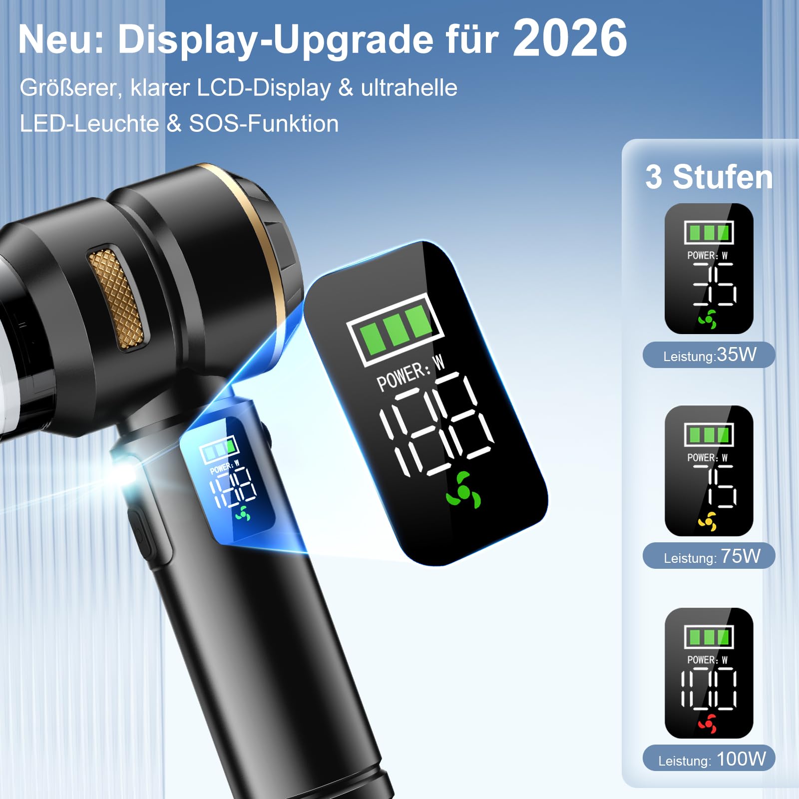 Handstaubsauger Akku 4-in-1, 32000Pa Auto Staubsauger Stark, Handstaubsauger Auto, LCD Display Autostaubsauger, Bürstenlosem Motor, 3-Gang 300000 U/min Staubsauger für Auto/Büro/Tierhaare