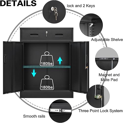 Miniatura 11 de CMY Armario de almacenamiento de metal con dos cajones, gabinetes de acero de 36 pulgadas de alto con estante ajustable, armario de almacenamiento