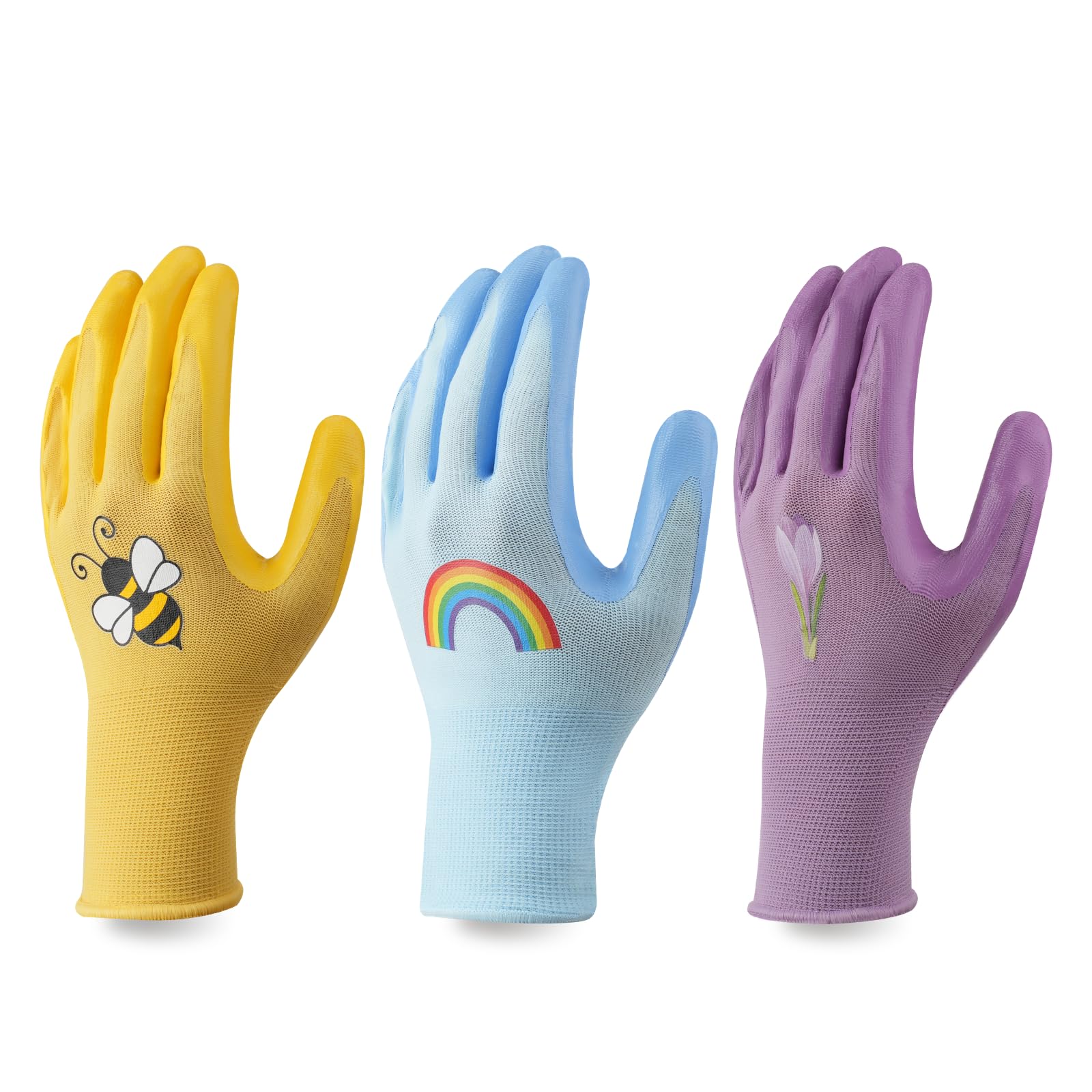 XYXNZL 3 Pairs Medium Garden Gloves for Women & Men - Breathable Rubber Coated Work Gloves for Weeding, Planting, Lawn, Yard Work (Bright Colors)