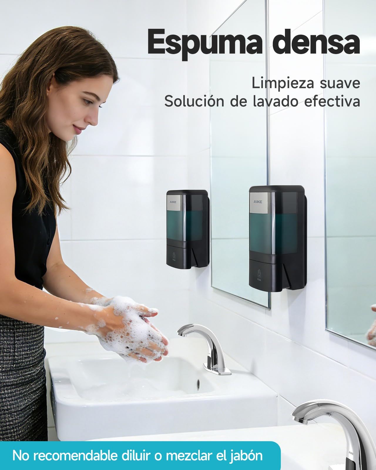 AIKE Dispensador De Jabón Espuma De Pared, 1200 ML Cuerpo Transparente para Comercial, AK1007F