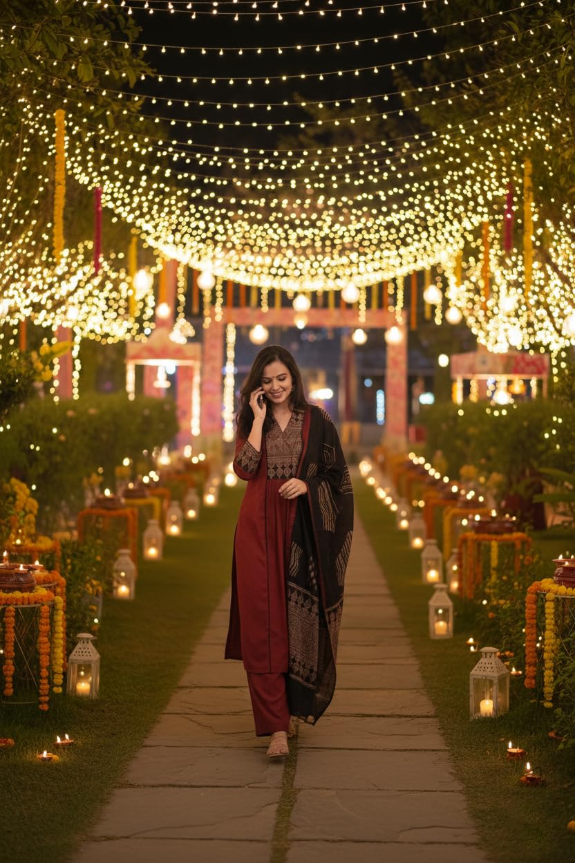 ANNI Designer Kurta droite imprimée en rayonne viscose avec palazzo et dupatta pour femme