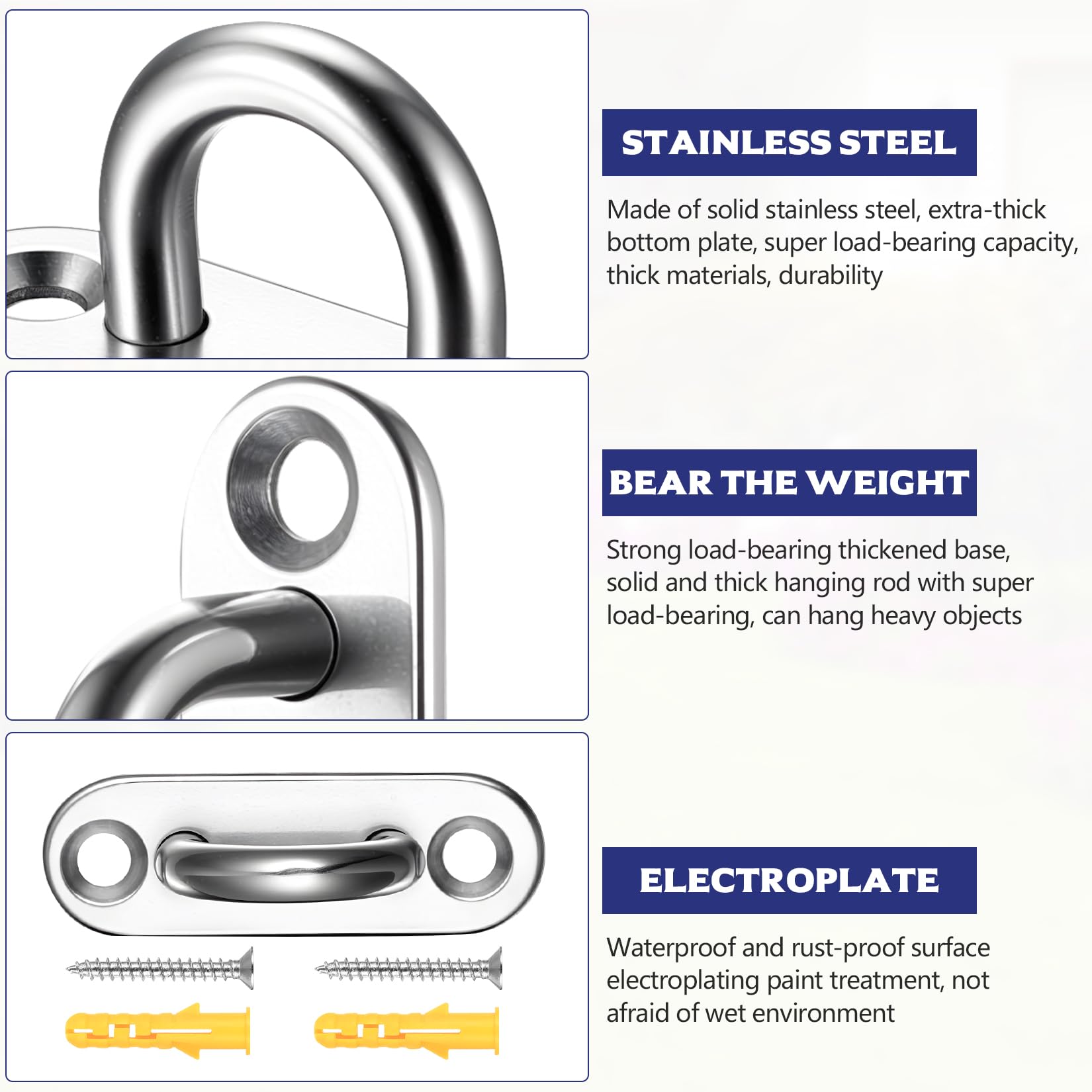 runxsam 11 Pcs Stainless Steel Pad Eye Plate Hooks - Image 3