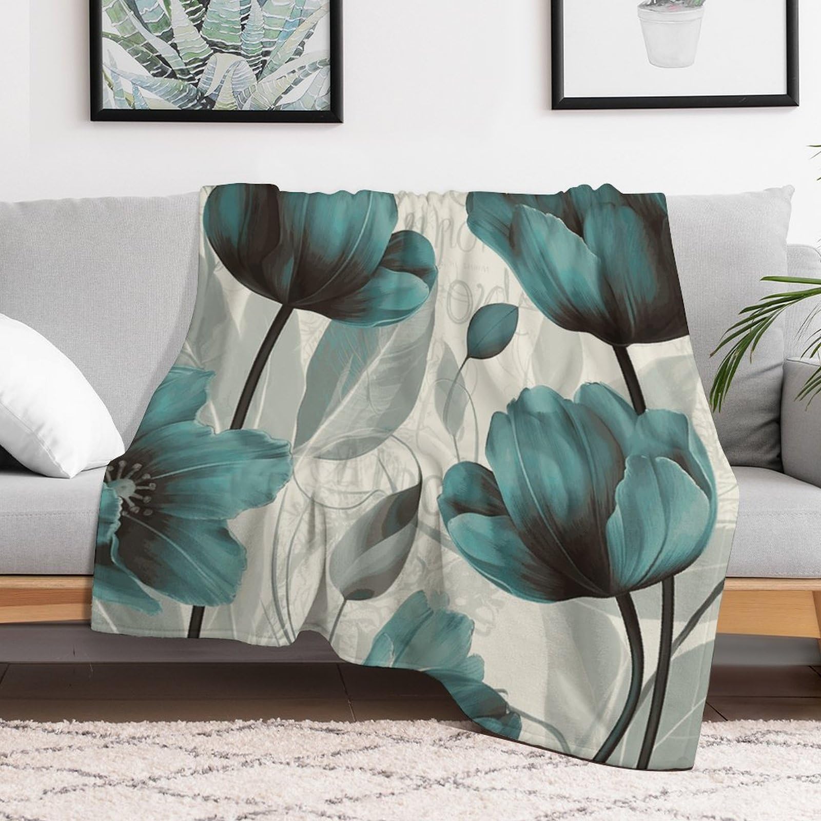Couverture polaire en flanelle à fleurs jeté de lit toutes saisons léger