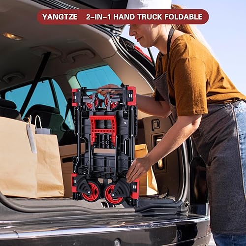 Miniatura 5 de Carro de mano plegable 2 en 1, carrito de mano plegable portátil de capacidad de 330 libras, carro de mano plegable con mango retráctil, carrito