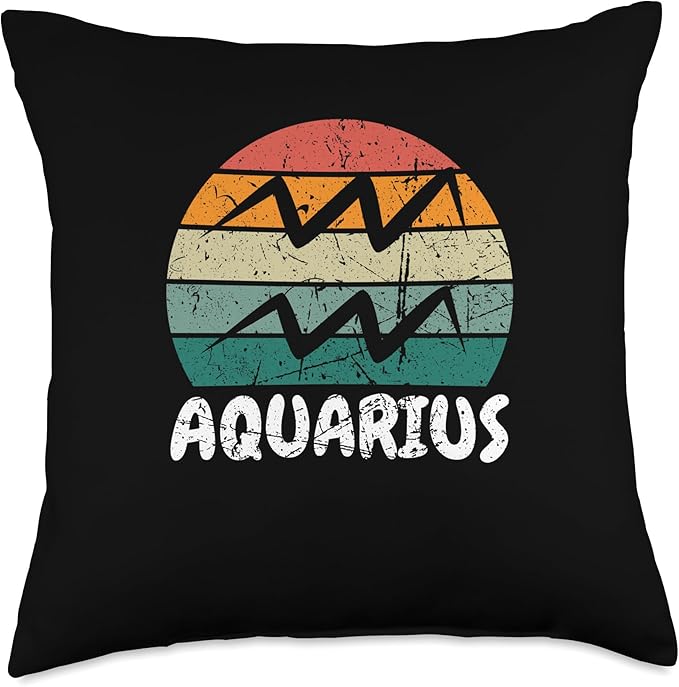 Aquarius Zodiac Sign Horoscope Astrological Retro Sunset Throw Pillow