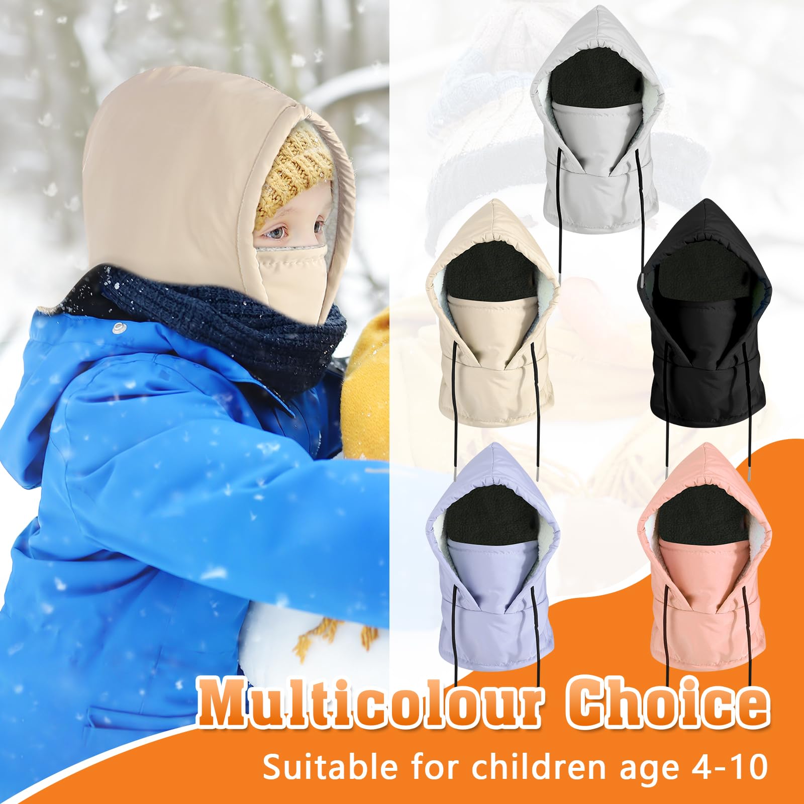 Pasamontañas Niños de Invierno, Gorro Térmico Impermeable con Máscara de Esquí Ciclismo, Prueba de Viento Cálido Sombreros Gorro Forro Polar con Capucha Calentador de Cuello Niños Niñas
