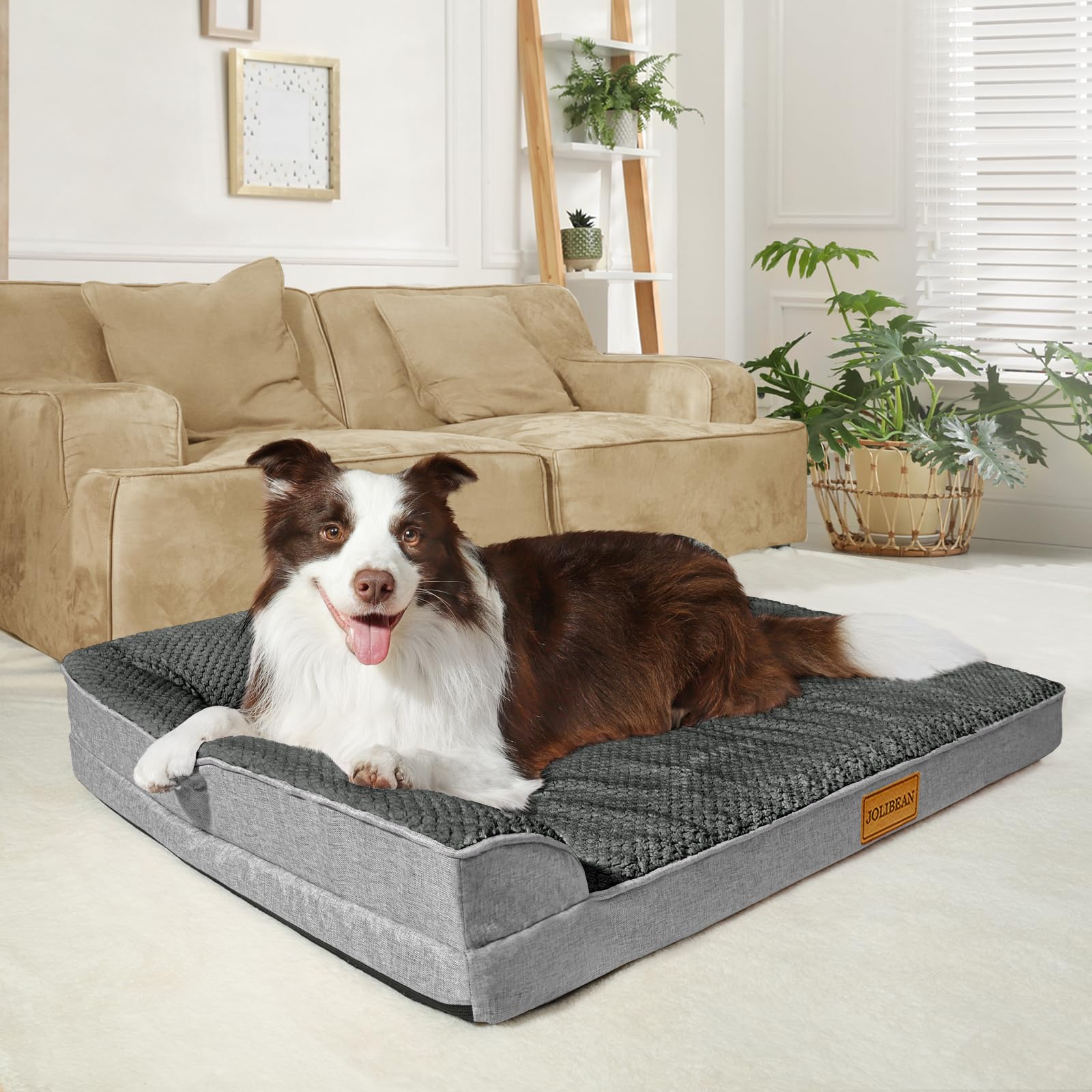 Cama Perro Jacquard Grande Ortopédica, Colchoneta Perro con Espuma De Caja De Huevos de L, Sofá Perro con Impermeable Lavable Desenfundable, 106x28cm, Gris