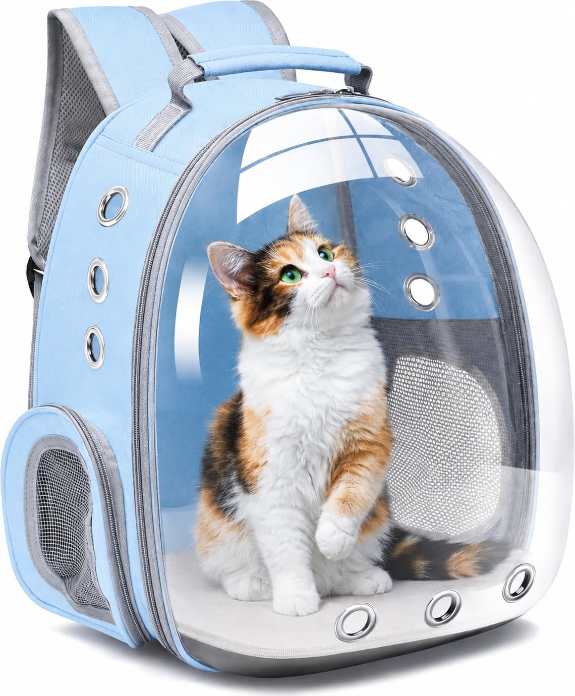 Bubble Backpack Pet Carrier for Cats & Small Dogs up to 17 lbs – Ventilated Clear Capsule Backpack with Mesh Panels, Lightweight Travel Backpack for Walking, Hiking & Airline Carry-On (Silver)