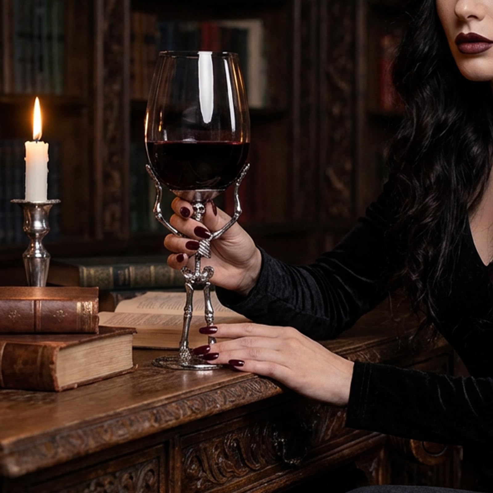 Copa de vino de calavera de Halloween, copa de vino de mano fantasma de esqueleto, fiestas y eventos de Halloween, copas de Halloween, copa de mano de esqueleto (E)