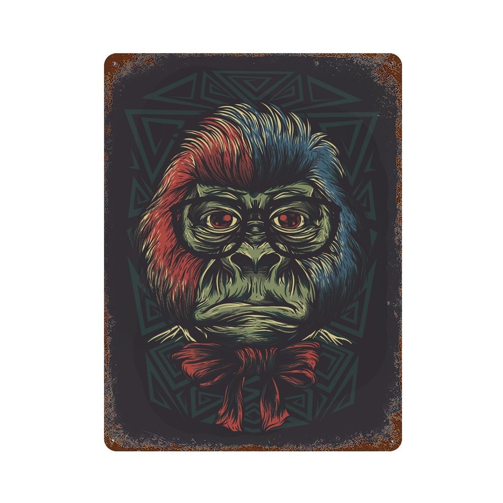 Garage Style Smart Monkey Rusty Metal Tin Sign 15.7"x11.8", Novelty Wall Decor for Bar And Workshop
